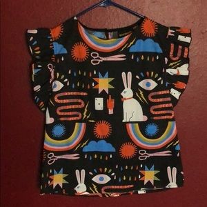 Nooworks MAGIC ruffle sleeve top sz S